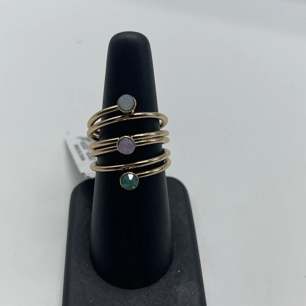 ViVl Set of 3 Mixed Ring Bundle Lot Gold Silver Crystal New With Tags Sz 7